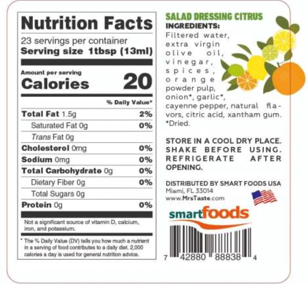 Mrs. Taste - Zero Carb - Citrus Dressing Back.webp