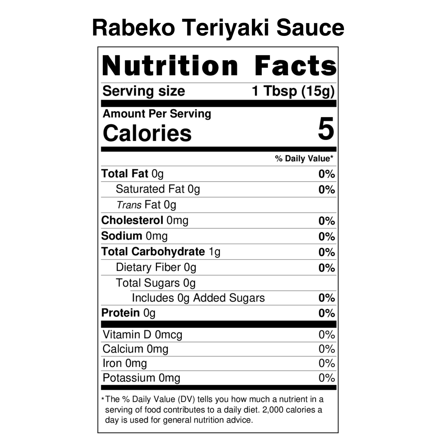 Rabeko Teriyaki Sauce Nutrition Label.png